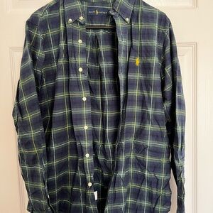 Ralph Lauren Men's Green and Blue Checkered Shirt